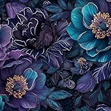 ReWallpaper 17.5inx23ft Moody Floral Wallpaper Peel and Stick Removable Dark Blue Purple Peony Flower Contact Paper Self Adhesive Luxury Floral Wall Covering for Bedroom Living Room Studio Accent Wall