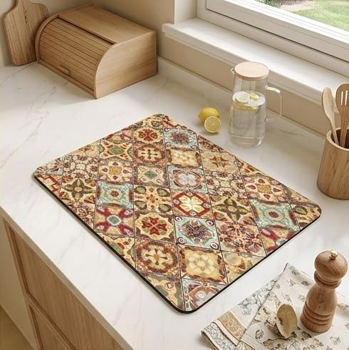Image of HomeCloud Dish Drying Mat for Kitchen Counter - Super Absorbent, Non-Slip & Heat-Resistant - Quick Dry Rack Pad for Dishes, Utensils, Coffee Maker - Stain-Hiding Design (Pale, 40x50cm)