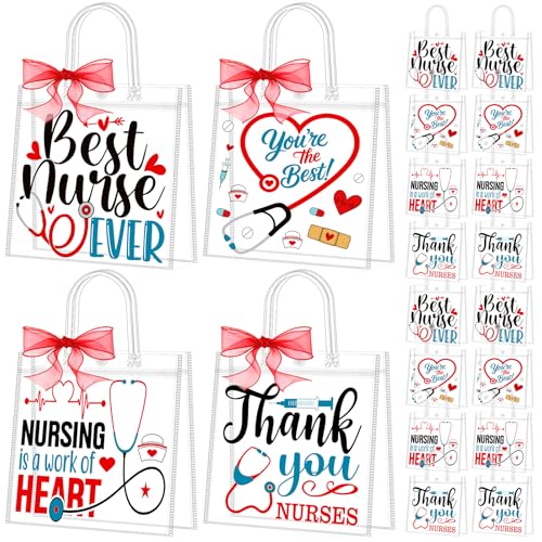 Kolldenn 48 Pcs Surgical Tech Week Gifts Bulk with Handle Ribbon Clear PVC
