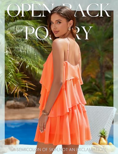 Image of DRESSTELLS Women's Cocktail Ruffle Tiered Dresses, Formal Wedding Guest Graduation Party Mini Dress