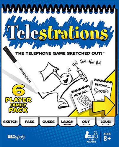USAopoly Telestrations Original 6 Player | Family Board Game | A Fun Family Game for Kids and Adults | Family Game Night Just Got Better | The Telephone Game Sketched Out