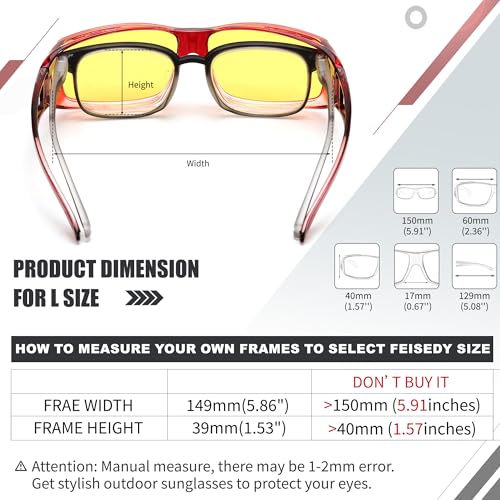 FEISEDY Night Driving Fit Over Glasses Sunglasses for Men Women,Polarized Wrap Around Yellow Sunglasses UV400 B2593