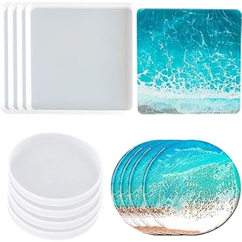 8 Pack Coaster Molds for Resin Casting,4 Pack Square Coaster molds and 4 Pack Round Epoxy Resin Molds Silicone,Great for Making Coasters, DIY Resin Artwork,Home Decor Cover