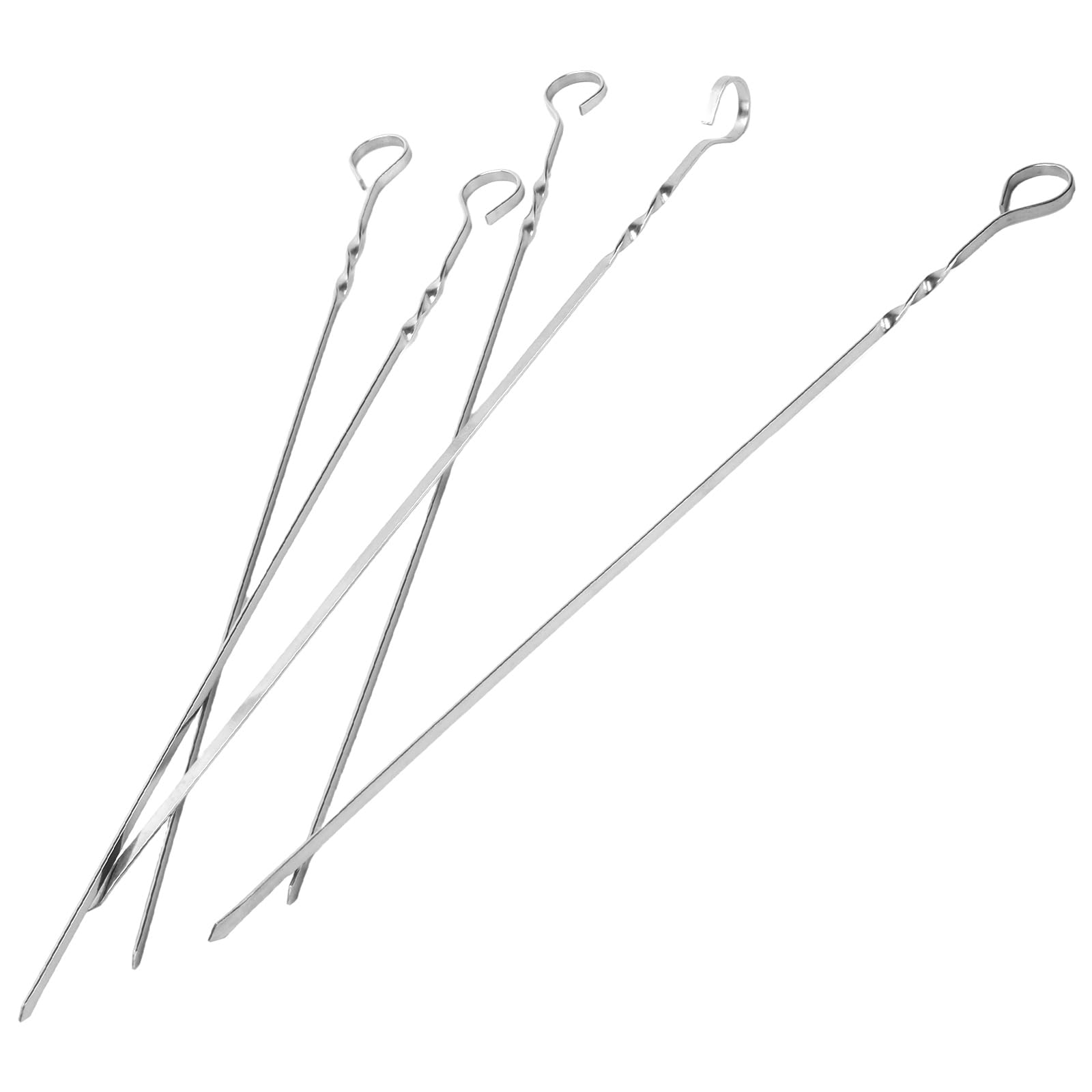 SINJEUN Set di 20 spiedini per barbecue in acciaio inox, 40 cm, spessore 0,7 cm, con design a spirale, per barbecue e cucina all'aperto