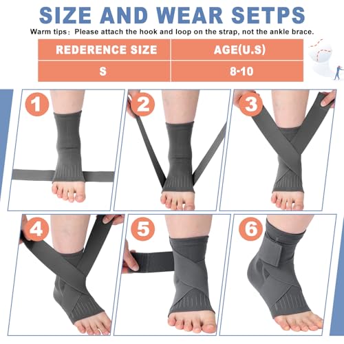 Image of Tarpop 1 Pair Ankle Brace for Kids Compression Ankle Sleeves Adjustable Foot Support Brace Elastic Guard for Children Boys Girls Sports Running Jogging Dance Fitness Gymnastics(Grey,Small)