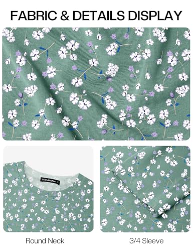 JUSTFASHIONNOW 3/4 Length Sleeve Tunic Tops for Women Loose Fit Dressy Casual Plus Size Blouses Shirts Asymmetrical Hem Floral Top（Floral Blue，X-Large — view 6