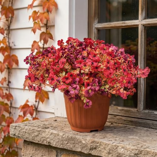 UJROQI Artificial Violet Mums Flowers for Autumn Outdoor Decor, 12-Stem Multi Pack Faux Fall Flowers for Front Porch, Patio, Garden & Large Planters, Fade Resistant Silk Fake Flowers - image 7