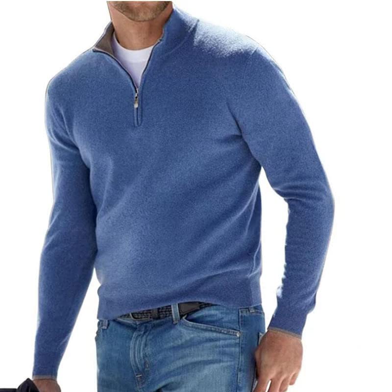 CHLOEF Fiarenery - Suéter de cuello medio abierto con cremallera para hombre, suéter ajustado de cuello alto tipo polo de estilo casual