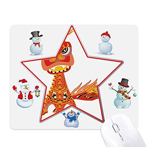 Tapis de souris grand format motif Lion et Tour Eiffel style Noël avec étoiles et bonhomme de neige