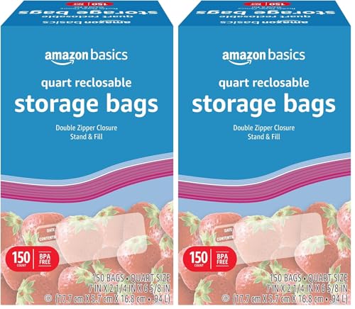 Image of Amazon Basics Reclosable Quart Food Storage Bags with Double Zipper Seal, BPA Free, 150 Count (Pack of 2)