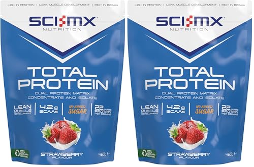 Image of SCI-MX Total Protein - Dual Protein Concentrate & Isolate Protein Powder - Lean Muscle Development - Strawberry • No Added Sugar • 4.2g BCAAs + 22g Protein per Serving • 450g (Pack of 2)