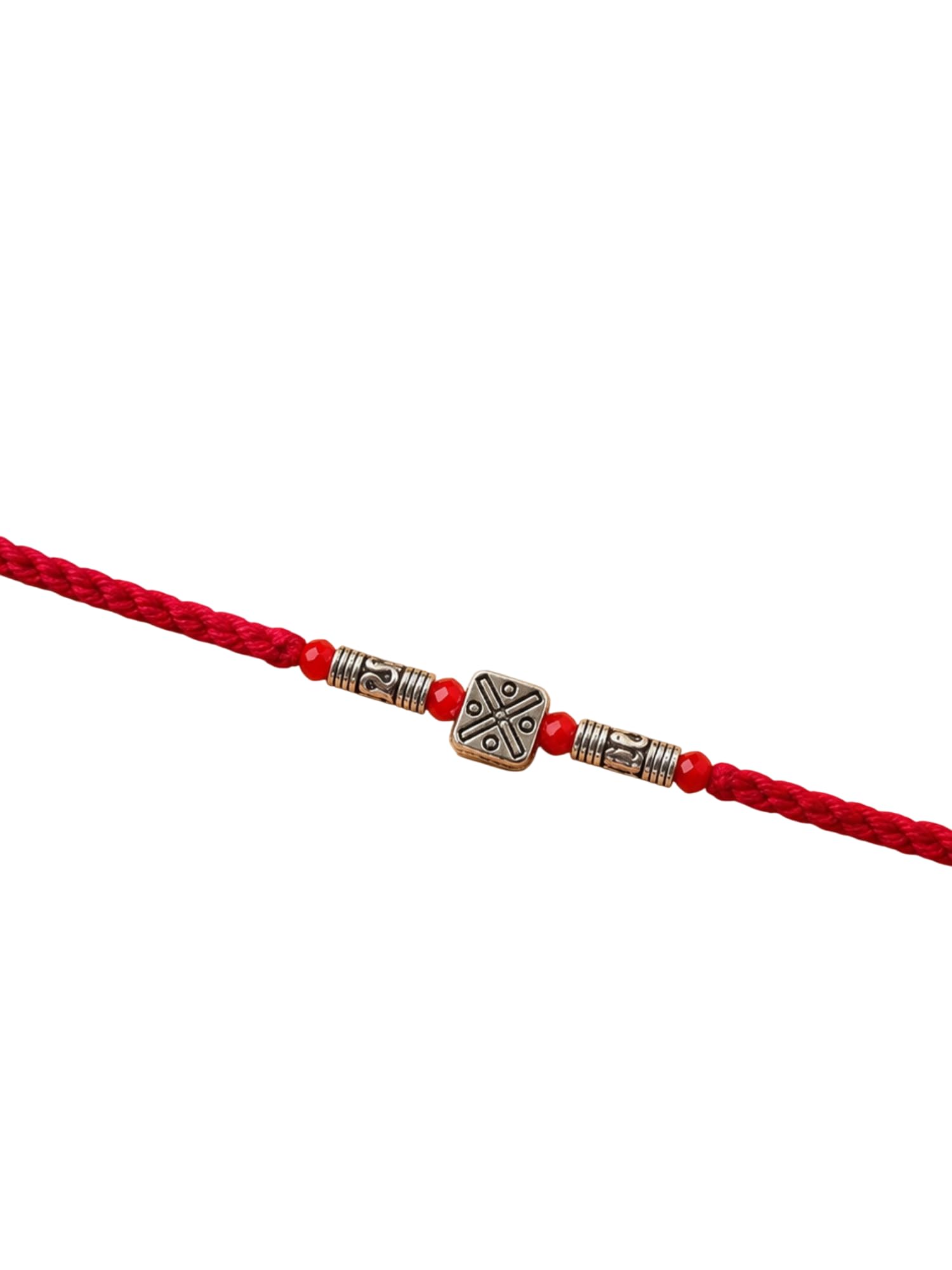 red silver beaded rakhi