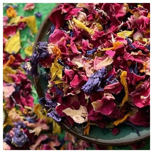 Pétalos de flores naturales secas comestibles 'sobre el arco iris' - 50g - Caléndula amarilla y naranja, rosa roja y rosa, malva morada, aciano azul - Visite la tienda para ver la gama completa (336)