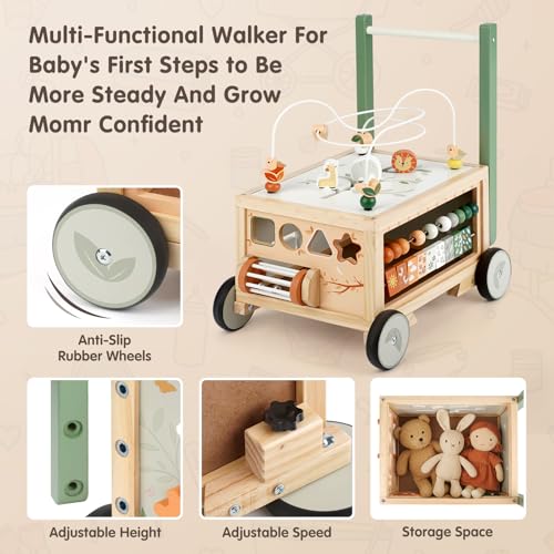 Joyreal Wooden Baby Walker - 9-in-1 Baby Push Walker with Activity Cube, Push Activity Walker for Boys and Girls, Sit-to-Stand Learning Walker Activity Center, Speed & Height Adjustable - Thumbnail 4