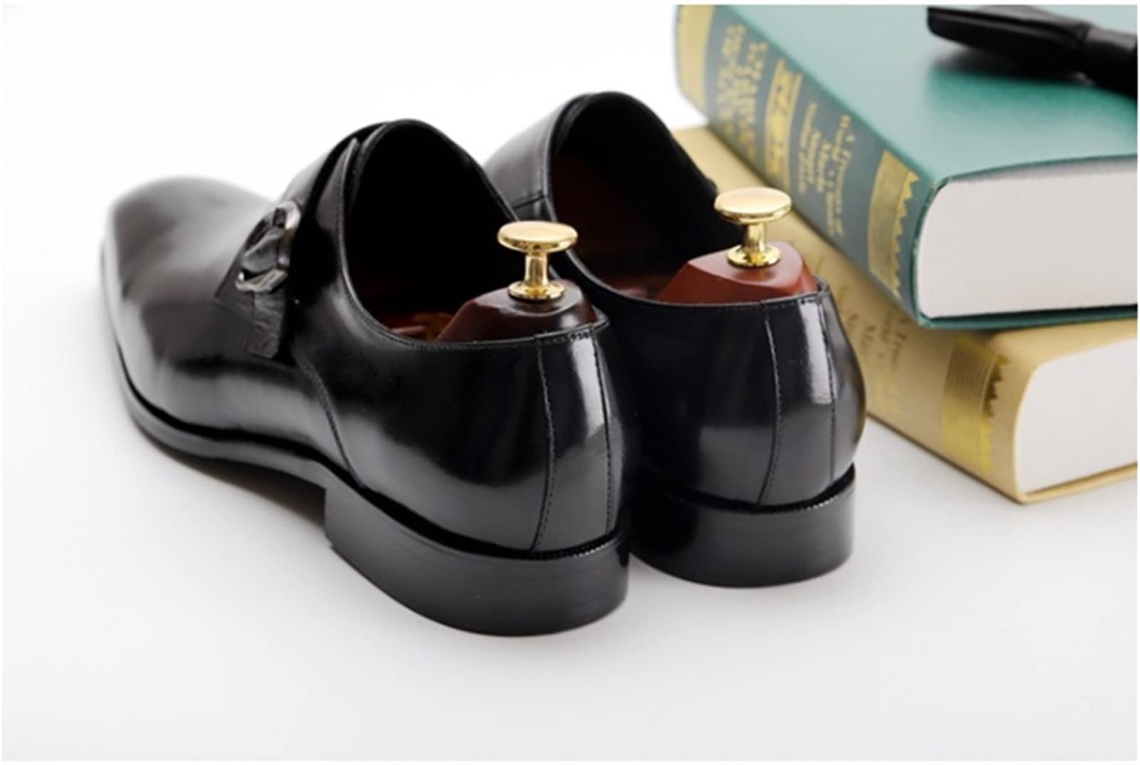 Zapatos de vestir formales for hombres Slip On Monk Strap Punta redonda Cuero de vaca Low Top Antideslizante Tacón de bloque Antideslizante antideslizante for exteriores Adecuado para muchas ocasiones