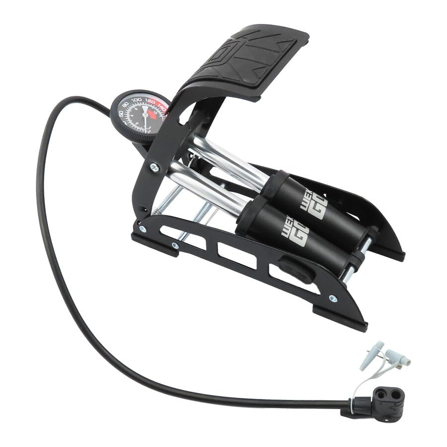 We'k'go Pompa a Pedale Doppio Cilindro con Manometro Grande | Gonfiaggio Rapido Fino a 11 Bar (160 PSI), Attacco Universale Presta/Schrader