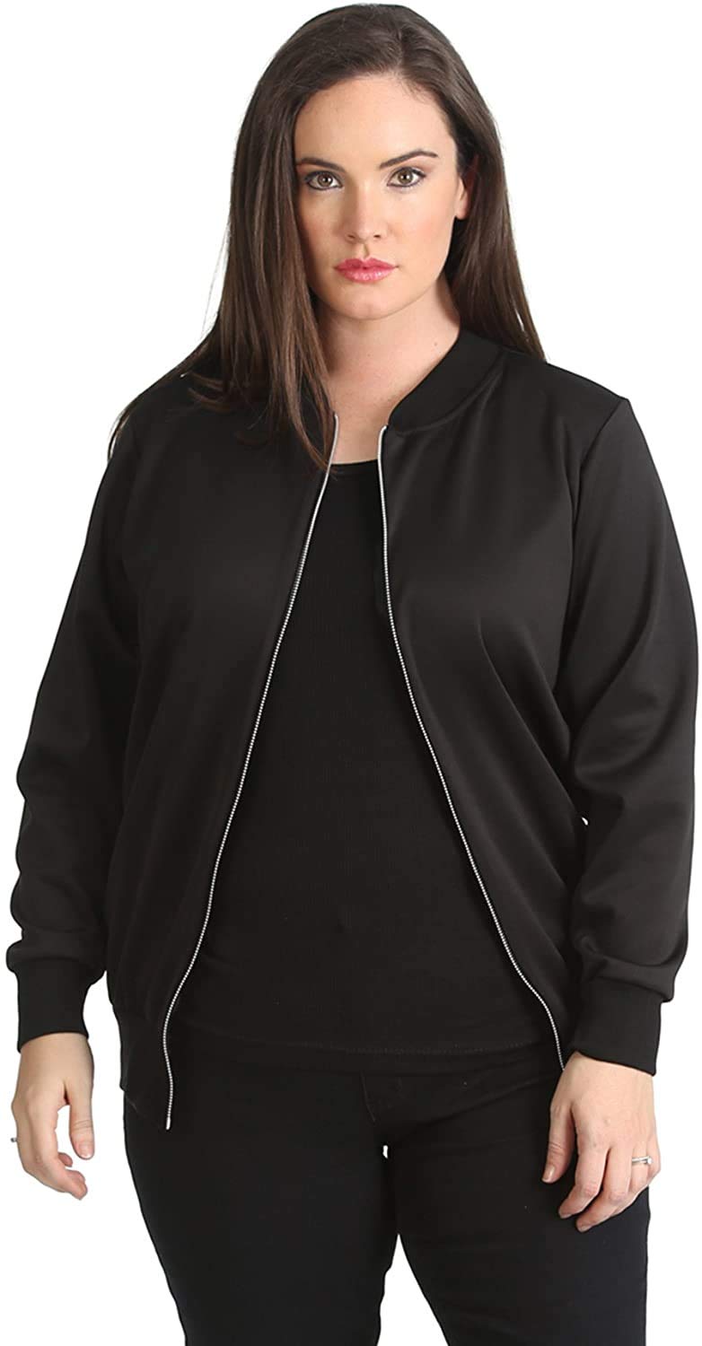 Girlzwalk Women's Black Plus Size Plain Bomber Jacket (, 26-28)