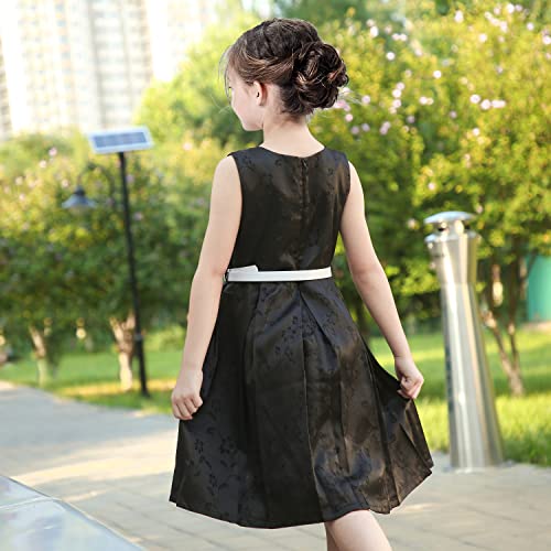 Sunny Fashion Girls Dress Navy Blue Flower Belt Vintage Party Size 6-142