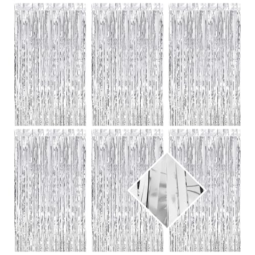 Rideau de fond argenté à franges métalliques 1x2m (lot de 6) pour décoration de fête