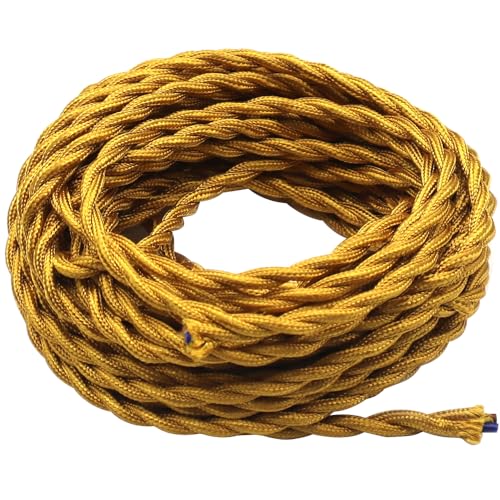 GOIYZTTR 10 Metri di Cavo Tessile in Lino Vintage 2 * 0,75 mm² Oro Cavo Elettrico Tessile Adatto per La Decorazione di Lampade Fai-da-te