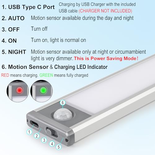 Image of Rechargeable 2 Pack Bright 40LED Motion Sensor Activated Night Light for Closet, Kitchen Counter, Battery Operated Under Cabinet Light, Cordless Portable Home-life LED Nightlight Auto Sensing Lighting