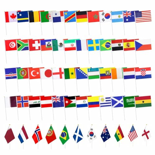 Ckexin 48 Countries Sticks Flag for 2026 World Cup Small Mini Hand Held Flag Decorations for Football Events Pub Classroom Home Party and Outdoor Sports Gathering