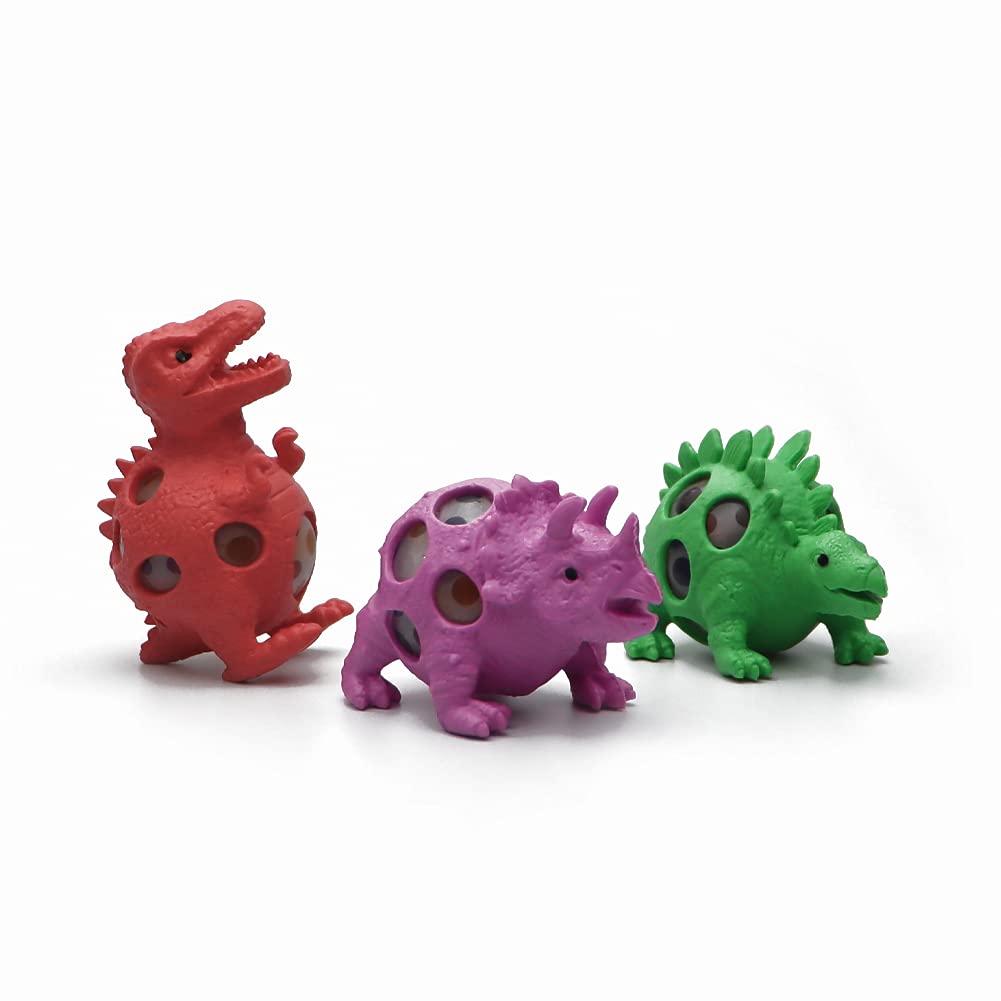 Magico3 Pcs Dinosaur Squeeze Toy, Squishy Mesh Ball, Stress Relieving and Pressure Reducing Toy, Fidget Sensory Toy, Anti-anxiety Toy for Children and Adults