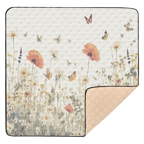 Kigai Wildflowers Baby Play Mat for Floor and Playpen 50x50 inch Non-Slip Baby Activity Playmat Waterproof Foldable Crawling Mat for Infants Toddlers