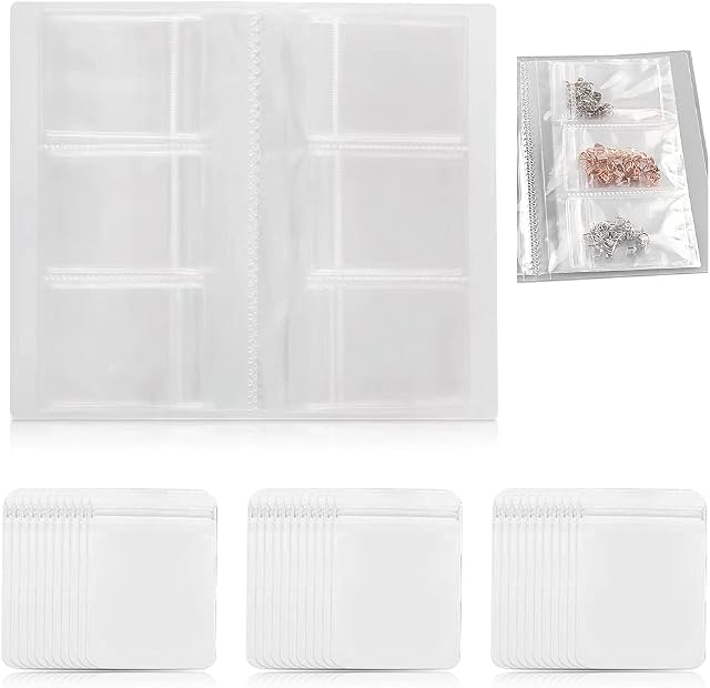 Jewelry Storage Book with 100 Pcs Zipper Lock Bag, MaehSab Anti Oxidation Transparent Jewelry Organizer Book Album, Portable Jewelry Display Book, Holder Book for Earring, Necklace, Rings