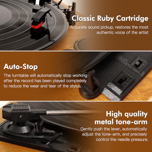 VIFLYKOO Platine Vinyle, Platine Vinyle Bluetooth avec 2 Haut-Parleurs Stéréo, Lecteur Vinyle Rétro Supporte Le sans Fil 3 Vitesses 33/45/78 u/Min, Prise Casque, Entrée AUX, Sortie RCA - Les Beatles, Paul McCartney, John Lennon, RIngo Starr, George Harrison VIFLYKOO Platine Vinyle, Platine Vinyle Bluetooth avec 2 Haut-Parleurs Stéréo, Lecteur Vinyle Rétro Supporte Le sans Fil 3 Vitesses 33/45/78 u/Min, Prise Casque, Entrée AUX, Sortie RCA – Image 6