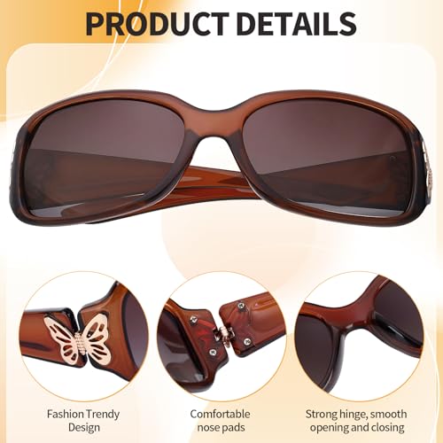 2 Pack Polarized Sunglasses for Women Wraparound Butterfly Design Oversized Frame UV400 Protection3