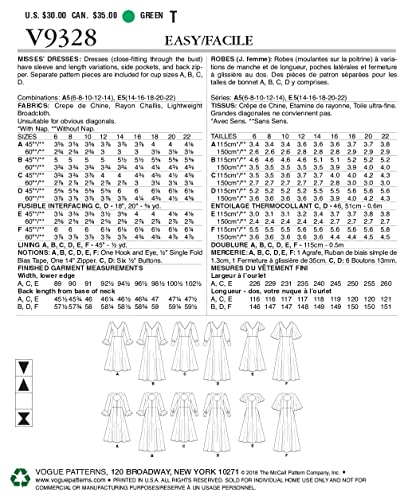 Vogue V9328E5 Easy Women's Flared Sleeve Dress Sewing Patterns, Sizes 14-22, White #TOP1