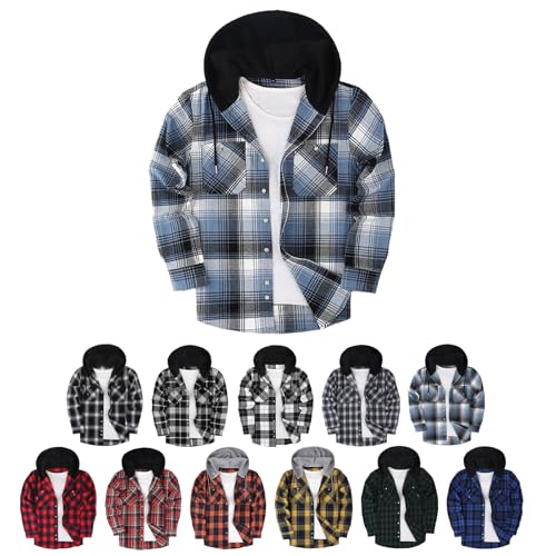 Button Down Plaid Shirts Men Casual Long Sleeve Preppy School Hoodies Fall Fashion Hoodies for Men Lightweight