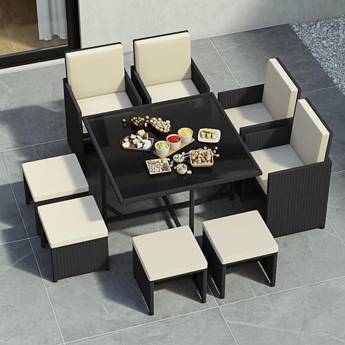 Garden Vida Cuba Rattan Furniture Set Outdoor Garden Patio Dining Table Set With Cushions Weather Resistant (Black, 8 Seater With Cover) 2 Garden Vida Cuba Rattan Furniture Set Outdoor Garden Patio Dining Table Set With Cushions Weather Resistant (Black, 8 Seater With Cover) - Image 2