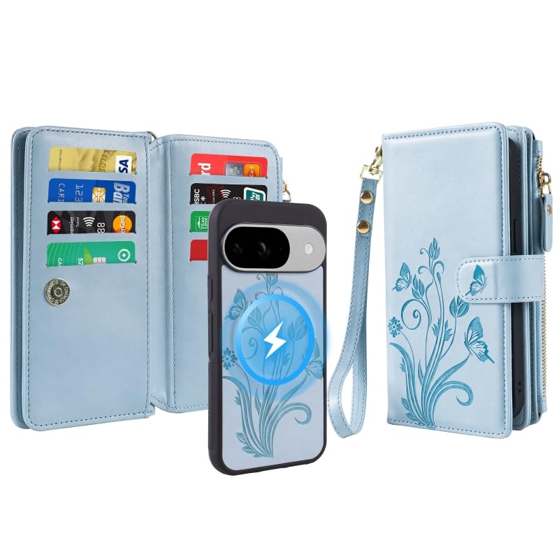 for Google Pixel 9 Pro XL/10 Pro XL Case Wallet,Compatible with MagSafe 2 in 1 Magnetic Detachable PU Leather RFID Blocking Wallet Cover Card Holder