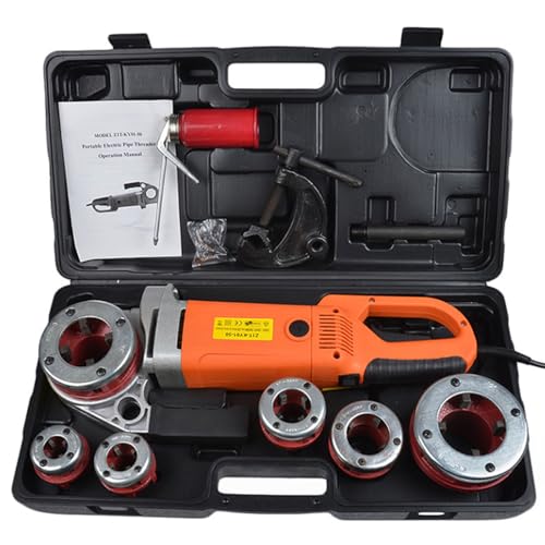 Electric Pipe Threader - Handheld Motorized Pipe Threading Machine with 4 Efficient Heads, Lightweight Design for Easy Use