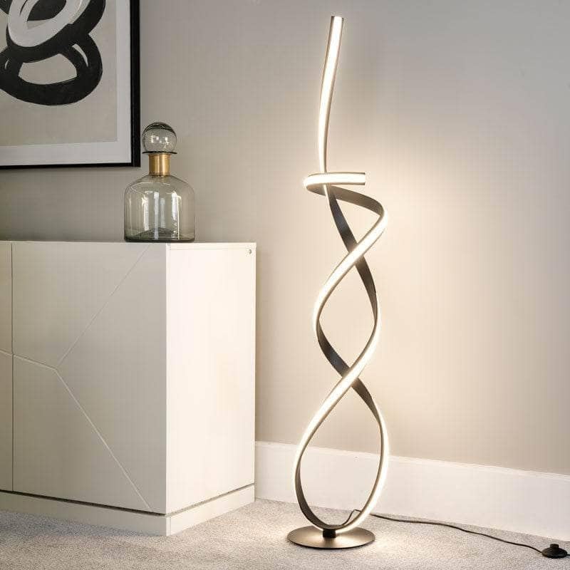 Image of Modern Floor Lamp with Twisting Spiral Design, Black Body, 3-Color LED Light (Warm, Neutral, Cool), Elegant Standing Lamp for Living Room, Bedroom, & Office