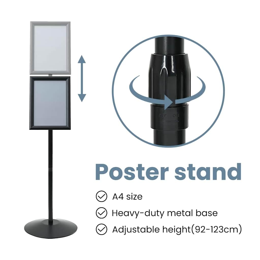 vidaXL Stand de Poster sur Pied Argenté a4 PVC et Acier, Panneau Moderne, réglable en Hauteur, Stand autoportant, Affichage étanche, Usage Industriel, Multi-Usage