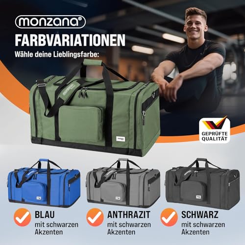 MONZANA® Reisetasche 90L 70x35x35cm Schultergurt Pad Abnehmbar Verstellbar Front & Seitenfächer Standfüße Weekender Duffelbag Sporttasche Grün