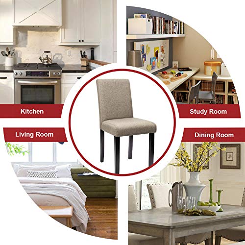 Furniwell Dining Chairs Fabric Upholstered Parson Urban Style Kitchen Side Padded Chair with Solid Wood Legs Set of 4 (Beige)