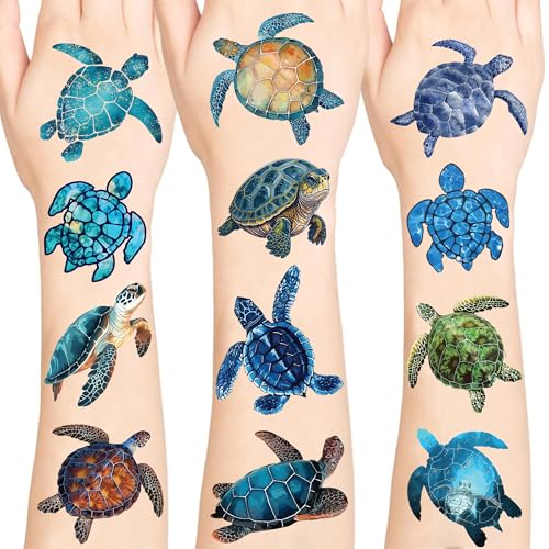Sea Turtle Temporary Tattoos, Turtle Waterproof Temporary Tattoo Stickers for Birthday Decorations Party Supplies Party Favors School Rewards Gifts
