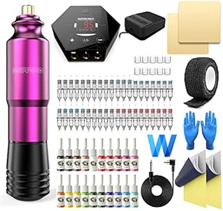 Wormhole Tattoo Kit Rotary Tattoo Machine Kit Professional Tattoo Gun 40pcs Cartridge Tattoo Needles 20pcs Tattoo Inks Tattoo Power Supply Complete Tattoo Pen Kit for Beginners and Artists TK202