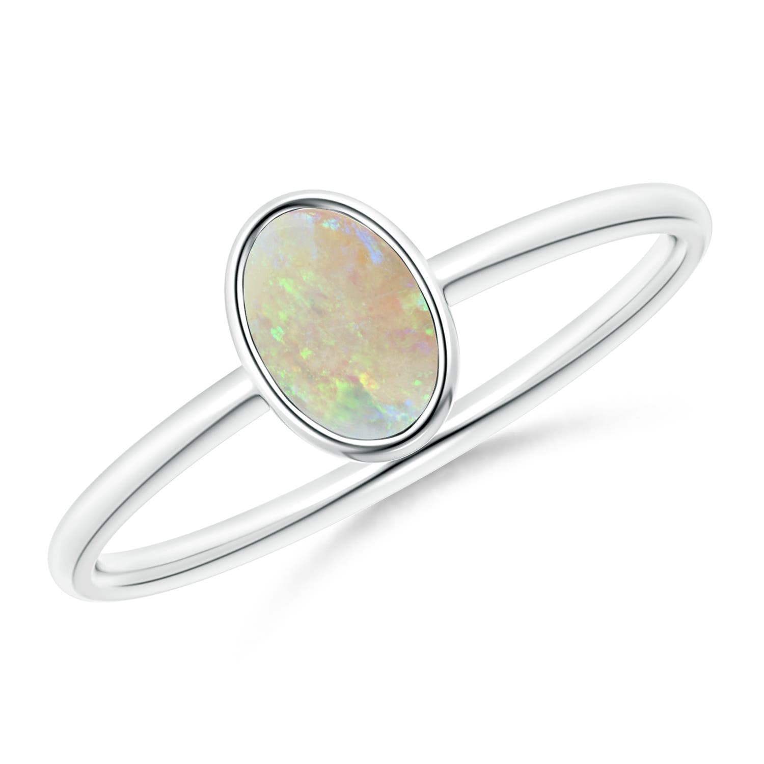 Angara Natural Opal Solitaire Ring for Women in Sterling Silver / 14K Solid Gold | October Birthstone, Birthday, Engagement, Anniversary, Wedding Jewelry Gift for Women