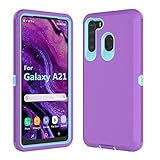 Thybx Galaxy A21 Case, [Drop Protection] Full Body Shock Dust Absorbing Grip Plastic Bumper TPU 3-Layers Durable Solid Phone Sturdy Hard Cases Cover for 6.5' Samsung Galaxy A21 [Purple]