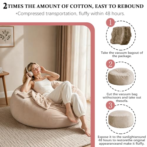 Image of Big Bean Bag Chairs for Adults,4FT,Bean Bag Chair with Filler Included,Memory Foam Chair,Removable and Washable Flannel Cover,Suitable for Bedroom and Dormitory. (Apricot, 4 Foot)