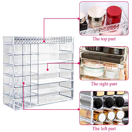 Aerbee Makeup Organiser, Transparent Acrylic Lipstick Storage Case, Bathroom Nail Polish Skincare Perfume Makeup Brushes Dressing Table Cosmetic Organiser for Women