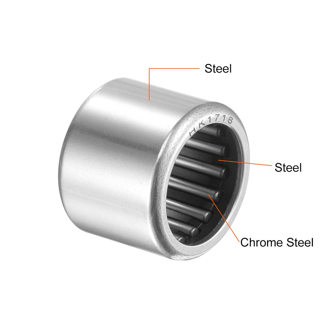sourcing map HK1718 Roulements à Aiguilles 18mm Alésage 23mm OD 17mm Largeur Acier Chromé Extrémité Ouverte 2Pcs