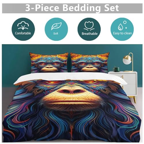 Ensemble housse couette imprimé singe 220x240cm pour une décoration de lit exotique