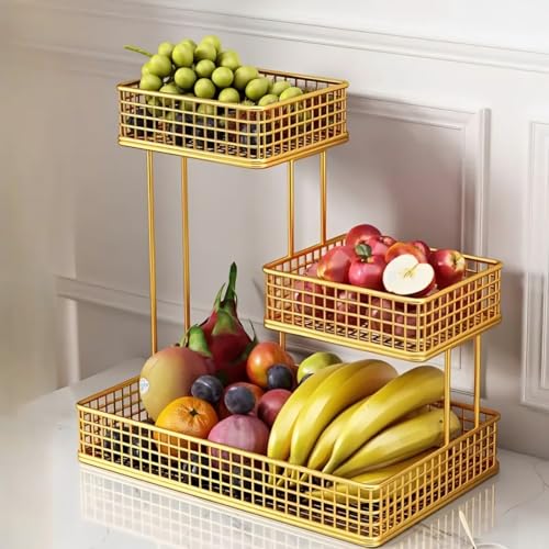 Image of 4 Tier Fruit Basket for Kitchen | Space Saving Decorative Kitchen Organizer | Multi-Layer Dining Table Organizer for Fruits, Snacks & Jars (3 Tier - Black)