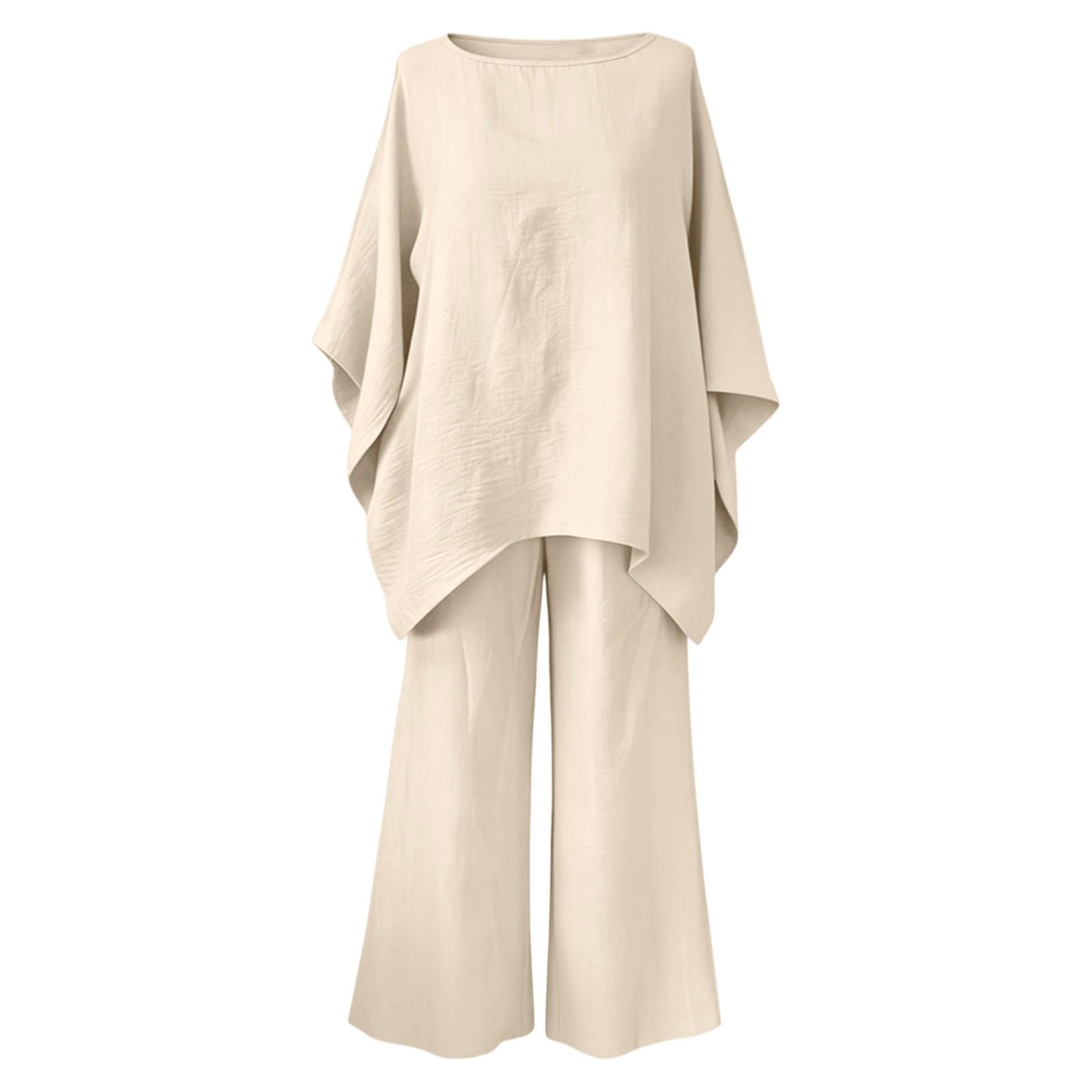 Ensemble Bohème Femme 2 Pieces Chic et Elegant Été Survetement Manches Longues Haut et Pantalon Fluide Ensemble Large Streetwear Outfit Set Léger Aéré Décontracté De Plage Loungewear Uni